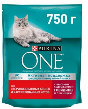 Purina ONE сухой корм для стерилизованных кошек Говядина/пшеница 750гр