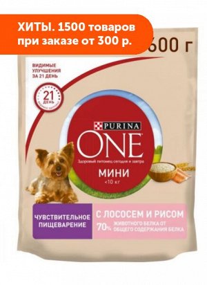Purina ONE Мини Чувствительная сухой корм для собак мелких пород Лосось/рис 0,6кг