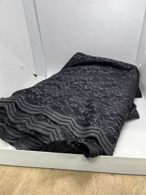 Ткань черная кружевная с фестонным краем; полиэстер, ширина 150, длина 400