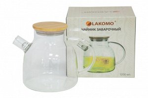 LAKOMO Чайник заварочный с бамбуковой крышкой 1200мл, в п.у.