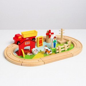 Деревянная игрушка «Железная дорога + ферма» 23 детали, 32*5*17 см