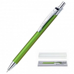 Ручка шариковая PIERRE CARDIN ACTUEL, корпус алюминий, отделка аллюминий с хромом, узел 0.7 мм, чернила синие, салатовая