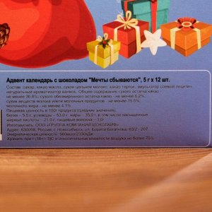 Адвент календарь с шоколадом "Мечты сбываются", 12х5 г