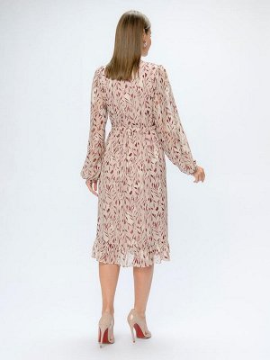 1001 Dress Платье бежевое длины миди с длинными рукавами и воланом по низу