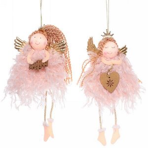 Украшение новогоднее подвесное "Девочка - Ангел" 16 см, розовый