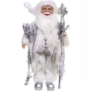 Дед Мороз 45 см в белой шубе с посохом и подарком (без музыки)