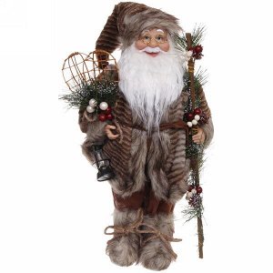 Дед Мороз 45 см в коричневой шубе с новогодним посохом (без музыки)