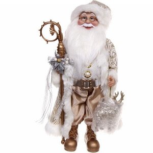Дед Мороз 45 см в шубе шампань с посохом (без музыки)