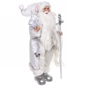 Дед Мороз 90 см в белой шубе с посохом и подарком (без музыки)