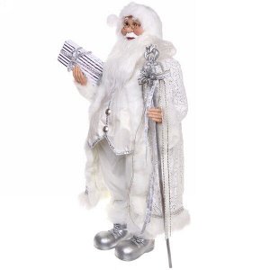 Дед Мороз 90 см в белой шубе с посохом и подарком (без музыки)
