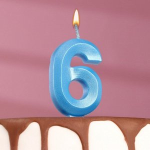 Свеча в торт "Грань", цифра "6", голубой металлик, 7.8 см