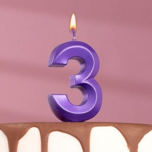 Свеча в торт "Грань", цифра "3", фиолетовый металлик, 7.8 см
