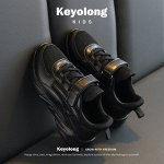 Детские сетчатые кроссовки на шнурках-липучках Keyolong, цвет черный