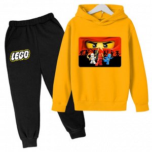 Детский комплект (Худи, принт "Лего", цвет желтый + брюки, принт "Лего", цвет черный)
