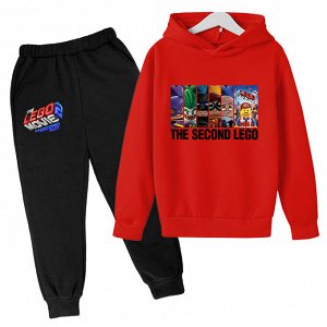 Детский комплект (Худи, принт "Лего", цвет красный + брюки, принт "Лего", цвет черный)