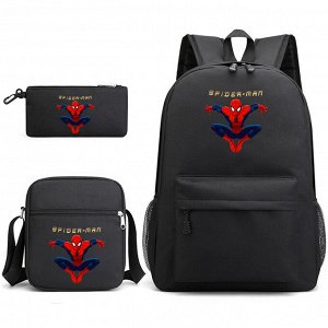 Комплект из трех предметов ( Рюкзак, принт "Спайдермен", цвет черный + сумка, принт "Спайдермен", цвет черный + пенал, принт "Спайдермен", цвет черный)