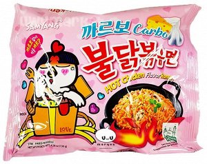 Лапша б/п со вкусом курицы и соуса карбонара, острая "Hot chicken flavor ramen Carbo" 130г