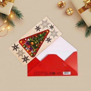 Конверт для денег деревянный резной «Подарок от Деда Мороза» 16,5х8см