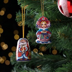 Набор ёлочных игрушек «Дед Мороз и Машенька», 6 см, керамика