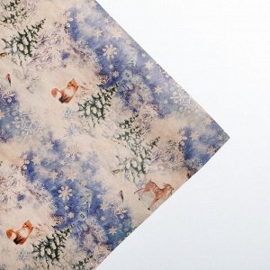 Бумага упаковочная крафтовая «В зимнем лесу», 50 ? 70 см