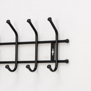 Вешалка настенная на 7 крючков, 69x21,5 см, чёрная