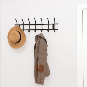 Вешалка настенная на 7 крючков, 69x21,5 см, чёрная
