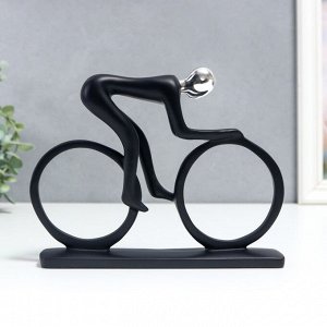 Сувенир полистоун "Спортсмен - велосипедист" чёрный с серебром 17,5х5х21 см