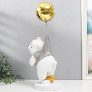 Сувенир полистоун "Мишка летит на воздушном шарике" белый 40х14х17 см