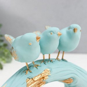 Сувенир полистоун "Три птички на коряге" голубой с золотом 14,5х8,5х22,5 см