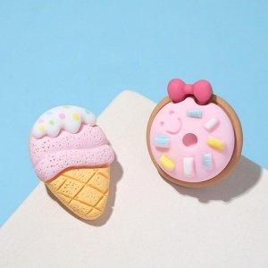 Серьги пластик "Вкусности" пончик с мороженым, цвет бело-розовый