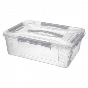Ящик универсальный, 10 л, с замками, с ручкой, пластик, светло-серый, GRAND BOX, 124 х 390 х 290 мм