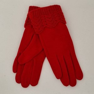 Перчатки женские, р-р 8,5, красные, тёплые, сенсорные, рисунок на вязаном манжете в ассортименте, арт 56.1061