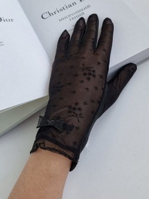 Перчатки женские, р-р 7, черные, текстиль, гипюр, арт 56.1054