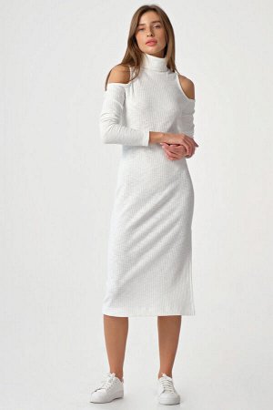 FLY Платье-лапша с открытыми плечами и рукавами белое