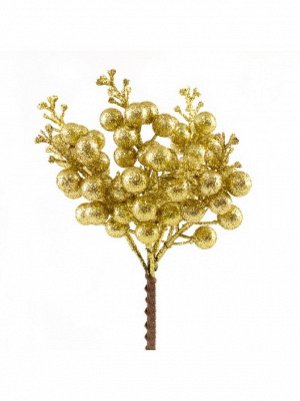 Ветка с ягодами на вставке 19 см набор 6 шт цвет золотой арт.LFD2020690G