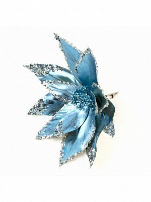 Пуансетия с глиттером на прищепке 32 см цвет голубой