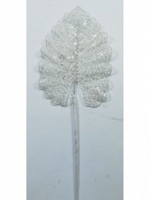 Лист на вставке с глиттером 50 см цвет белый K20-417W