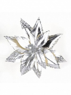 Пуансетия с глиттером на прищепке 32 см цвет серебро
