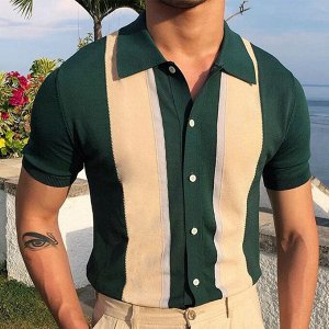 Мужская футболка-поло с коротким рукавом, принт "Полосы", цвет темно-зеленый