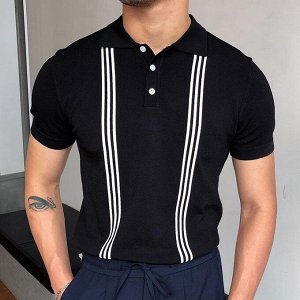 Мужская футболка-поло с коротким рукавом, принт "Полосы", цвет черный