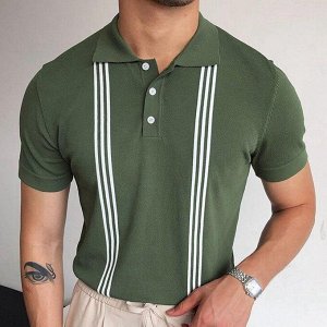 Мужская футболка-поло с коротким рукавом, принт "Полосы", цвет зеленый/белый