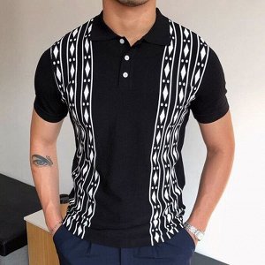 Мужская футболка-поло с коротким рукавом, принт "Ромбы", цвет черный