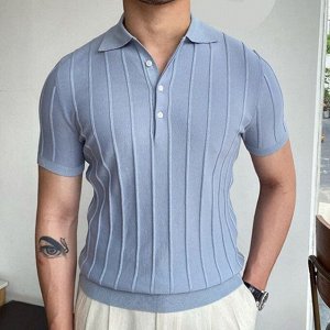Мужская футболка-поло с коротким рукавом, однотонная, цвет голубой