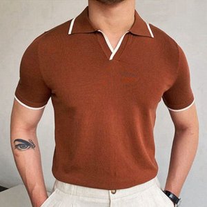 Мужская футболка-поло с коротким рукавом, однотонная, цвет кирпичный