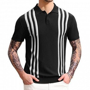 Мужская футболка-поло с коротким рукавом, принт "Полосы", цвет черный