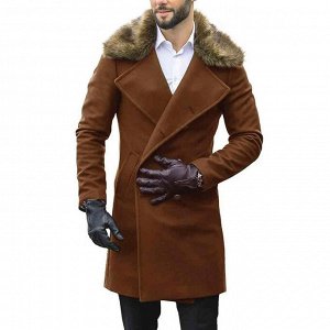 Пальто мужское с меховым воротником, цвет коричневый