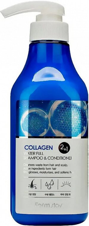 Farm Stay Шампунь-кондиционер увлажняющий с коллагеном Collagen Water Full Moist Shampoo & Conditioner 2In1, 530 мл