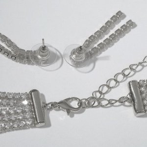 Набор 2 предмета: серьги, колье «Водопад» пять нитей, цвет белый в серебре, 40 см + 10 см