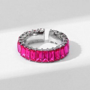 Кольцо "Тренд" параллель, цвет ярко-розовый в серебре, безразмерное (от 17 размера)