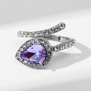 Кольцо "Росток" стебель, цвет бело-фиолетовый в серебре, безразмерное